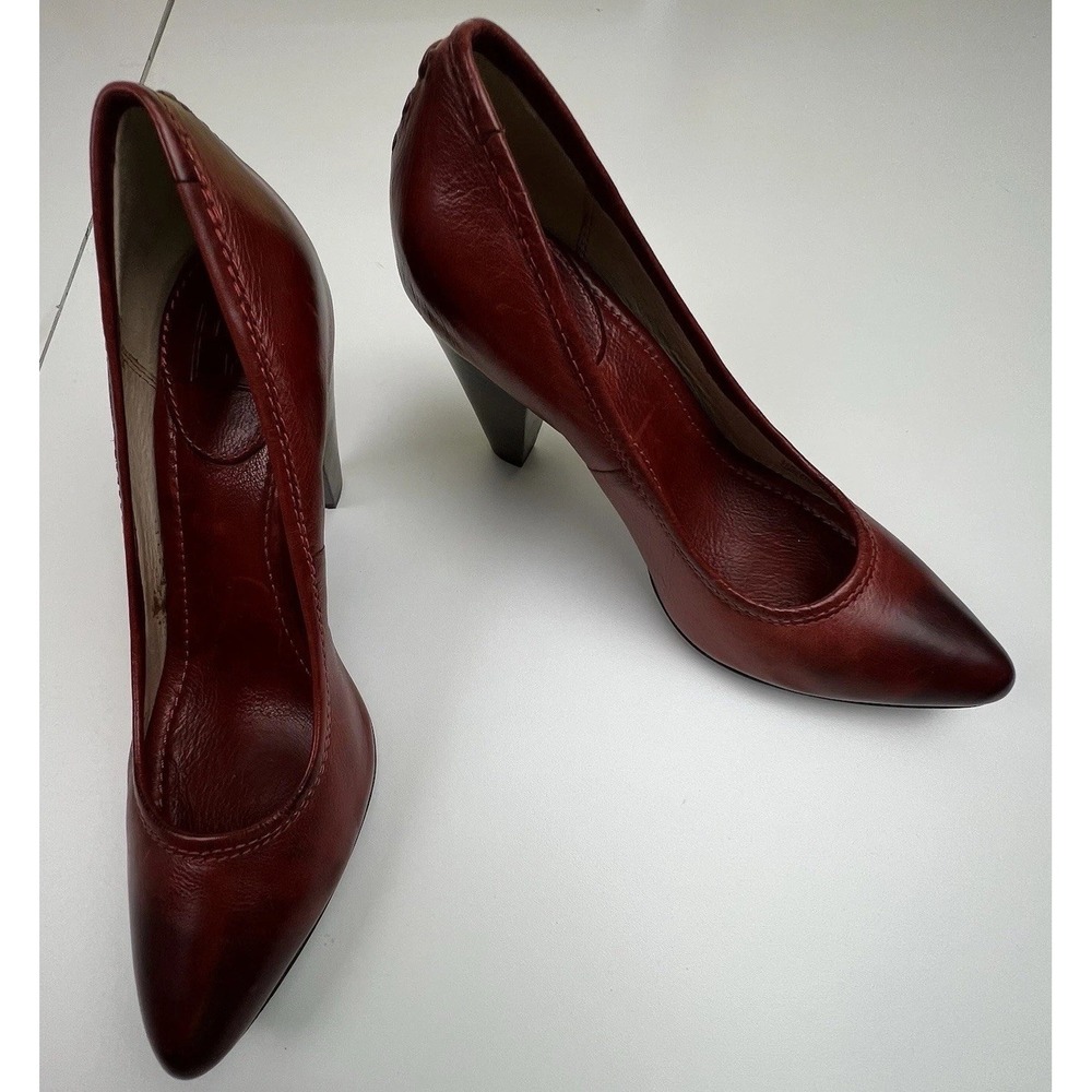 Womens Frye Regina Red Pump Taupe Stacked Heels Leather Size 9.5